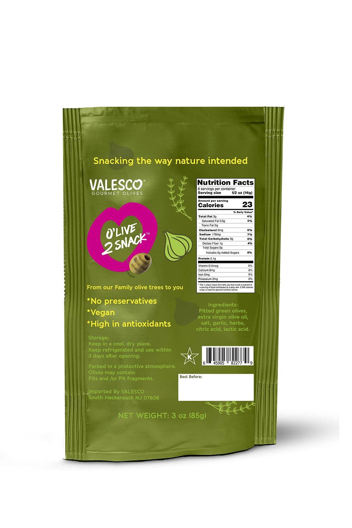 Valesco, O'Live 2 Snack Pitted Olives Variety Pack, 6 Flavors, 3 Oz (12 Pouches)