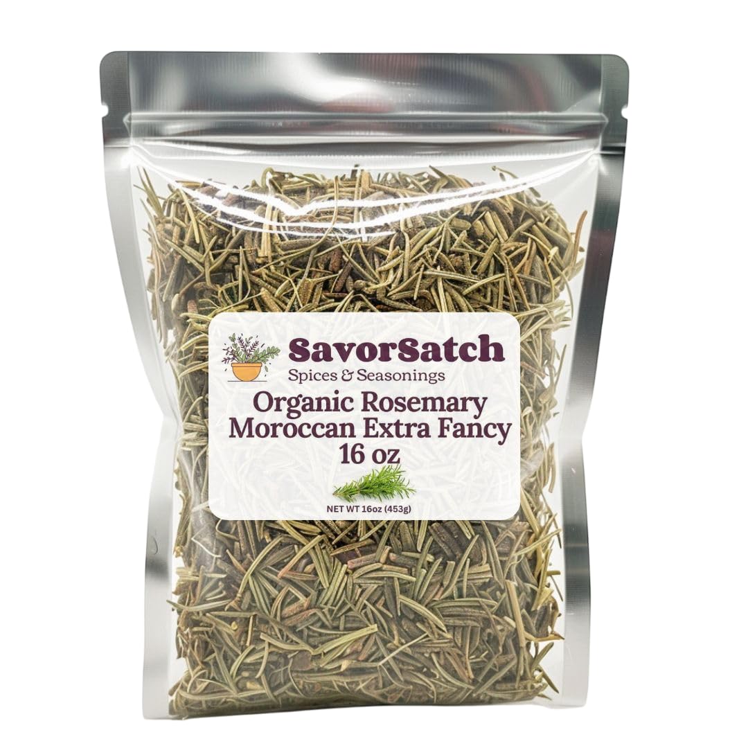SavorSatch Rosemary Moroccan Extra Fancy - 16 oz Resealable Pouch | USDA Certified Organic, Allergen-Free, Non-GMO, Kosher | Med