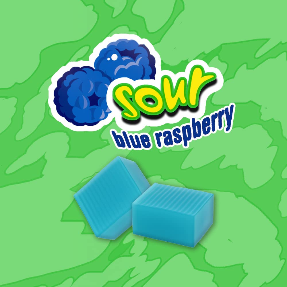 Hubba Bubba Sour Blue Raspberry Chewing Gum - Bulk Pack of 18 (5 Pieces Each)