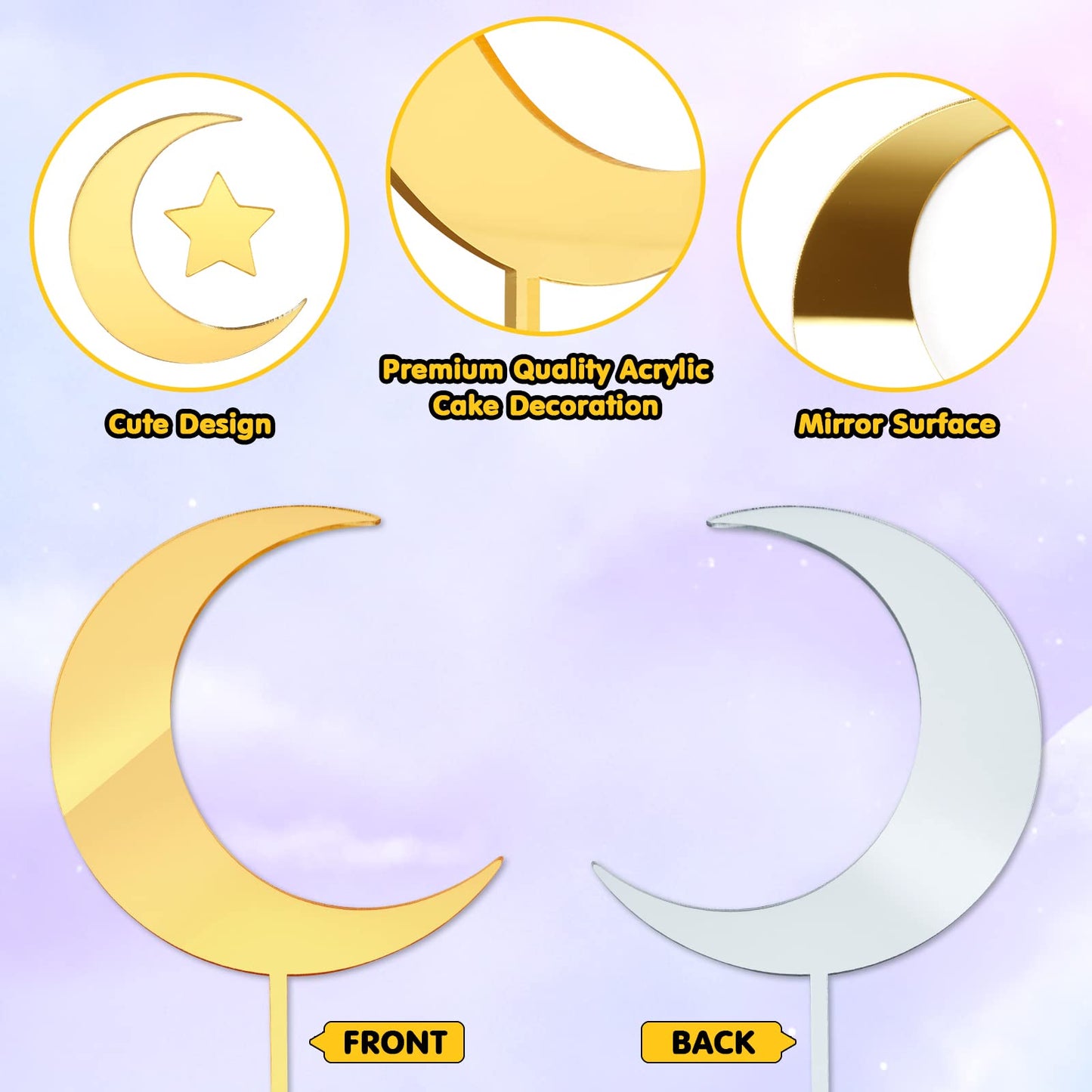 Huray Rayho 27 Pcs Moon Star Cake Toppers Acrylic Cake Decorations Twinkle Twinkle Little Star Celestial Cake Charms Mirror Gold