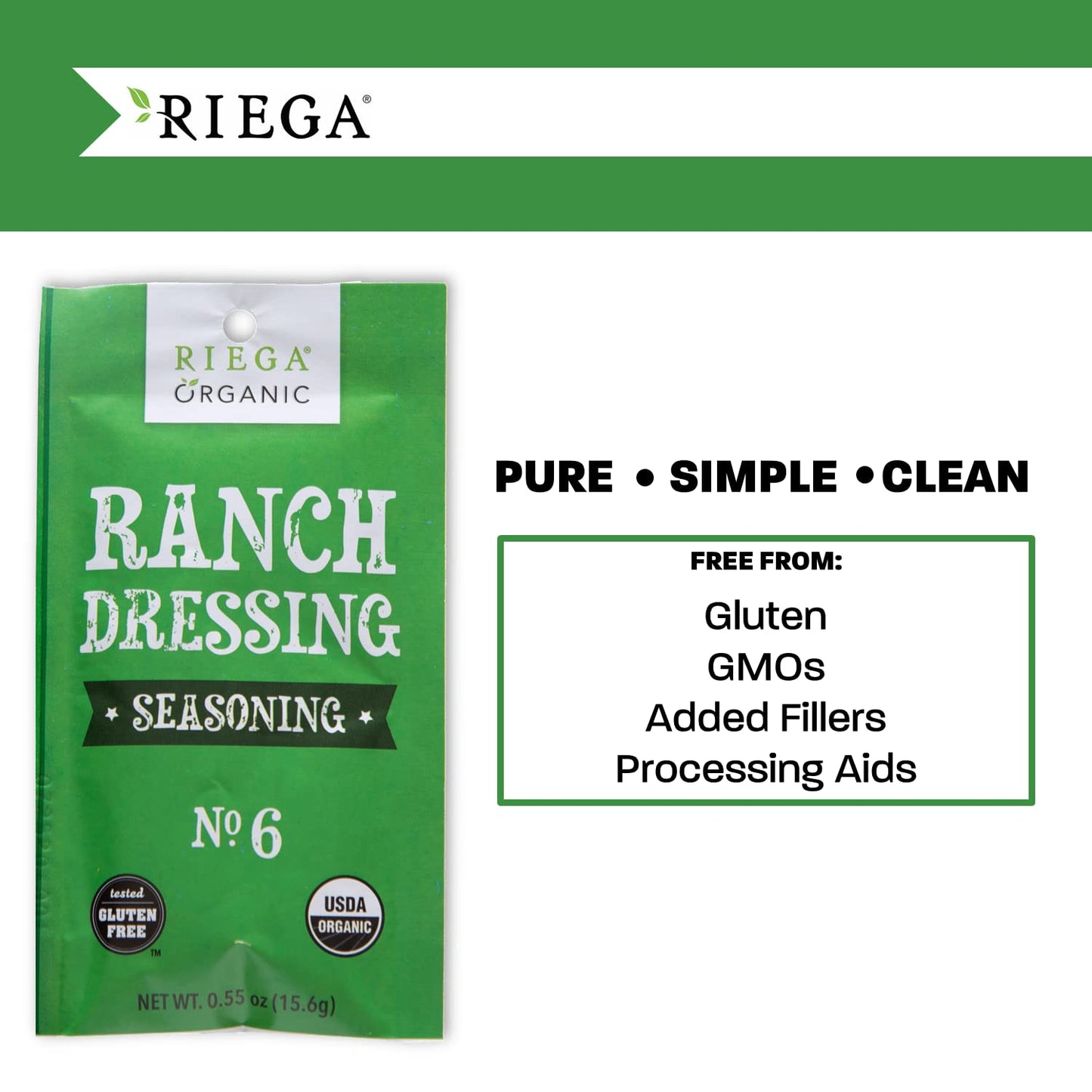 Riega Organic Ranch Dressing Seasoning  Perfect Mix for Ranch Seasoning  Salad Dressing  and Ranch Dip 0.55 Ounce (Pack of 8)
