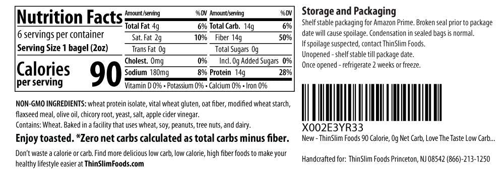 Thinslim Foods Keto Bagels | Keto Bread Alternative | Low Carb Plain, 2 Pack (6 Zero Net Carb Bagels Per Pack)