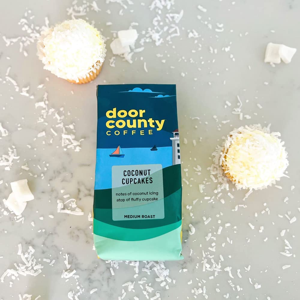 Door County Coffee Coconut Cupcake Flavored Coffee Whole Bean | 10 Oz Bag | Medium Roast | 100% Specialty Arabica Coffee| Flavor