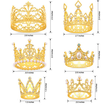 Sisbroo Gold Crown Cake Topper, 6 Pieces Happy Birthday Cake Toppers, Princess Crown Cake Decorations, Mini Crowns For Flower Ar