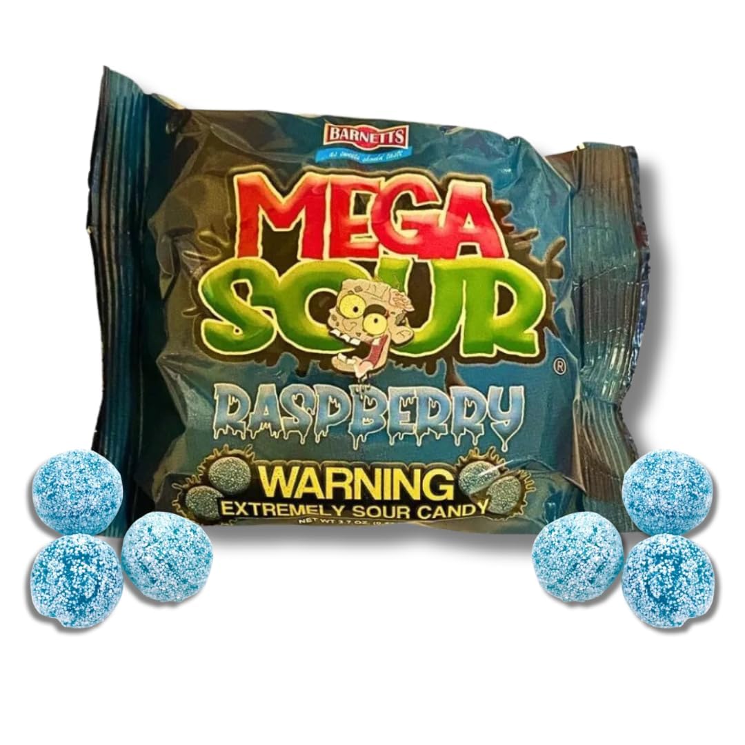 LYZAS SWEETS & TREATS Barnetts Mega Sour Bombs - Extremely Sour Candy - 3.2 oz Bag - Blue Raspberry