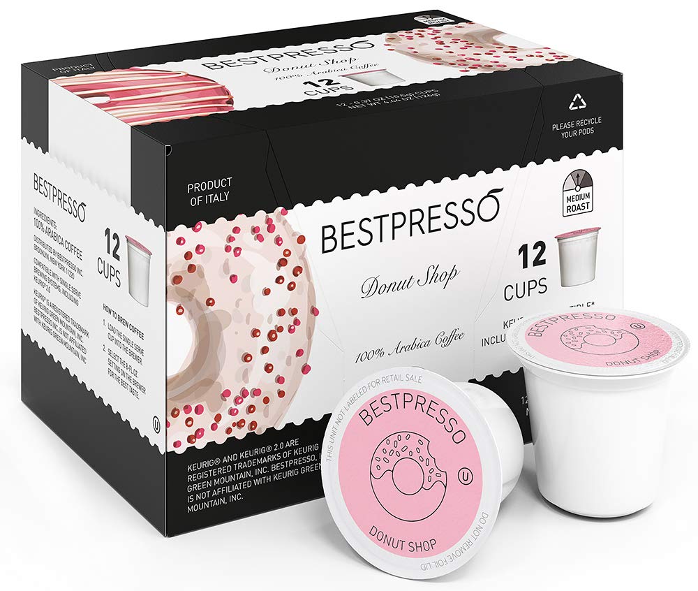 Bestpresso Coffee K-Cup Pods, Donut Shop Medium Roast, 96 Count, Compatible with 2.0 Keurig Brewers, 8 Packs of 12 Cups