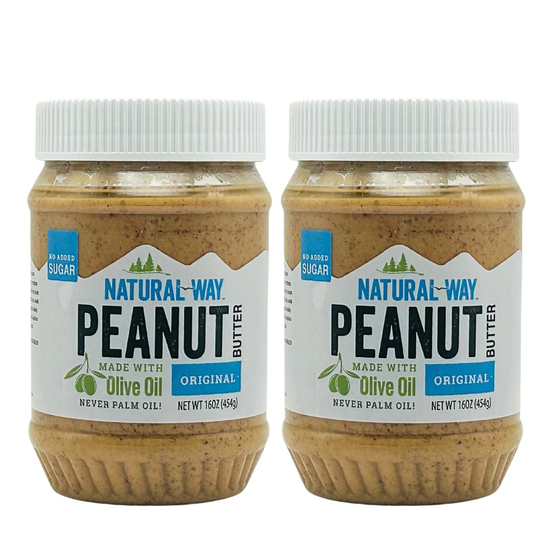 Natural Way Peanut Butter, Original, (2) 16 Ounce Jars - Made with Olive Oil, No Hydrogenated Oils, Non-GMO, Gluten Free