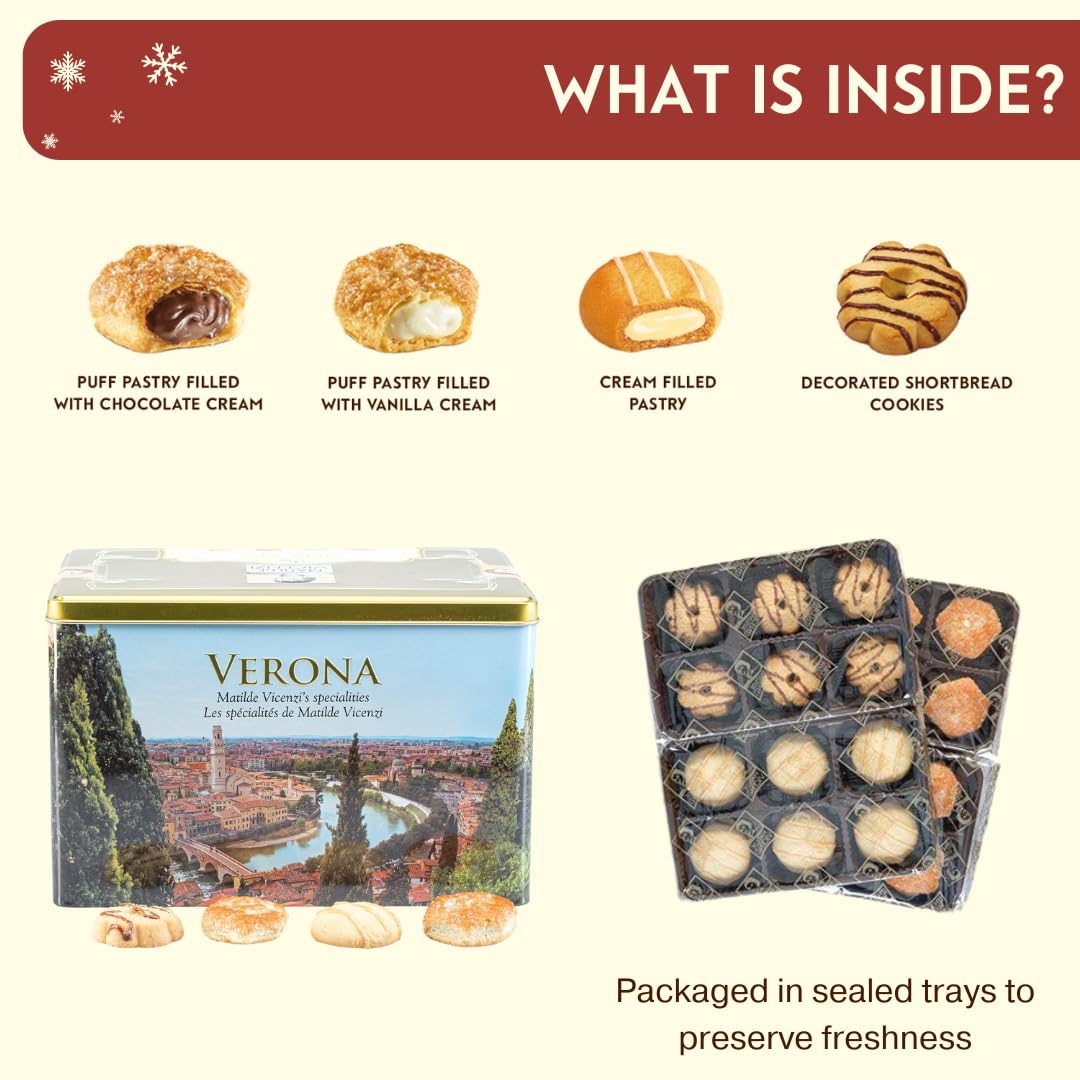 Matilde Vicenzi Verona Gift Tin, Assortment Of Italian Pastries And Cookies, 32Oz (907G)