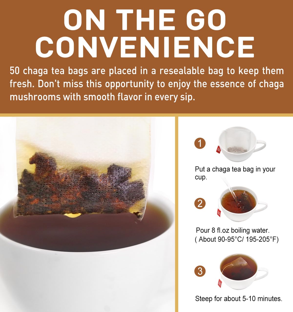 Olvvla Chaga Tea Bags - 100% Wild Natural Herbal Tea - Caffeine Free - 50 Count