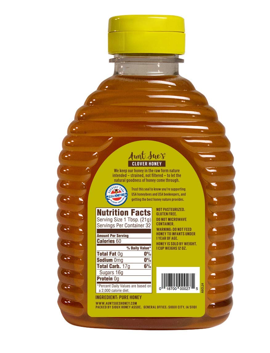 Aunt Sues Raw & Unfiltered Clover Honey, 24 Ounce (1.5 LB), Pure Honey from Local USA Beekeepers