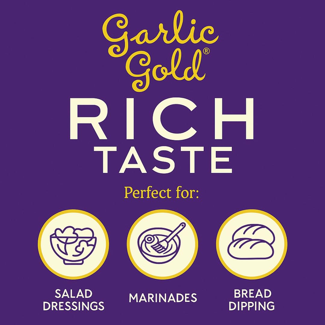 Garlic Gold Extra Virgin Olive Oil Infused With Garlic, Premium Certified Usda Organic, Low Fodmap, Cold Pressed (32 Fl Oz, 1 Pa