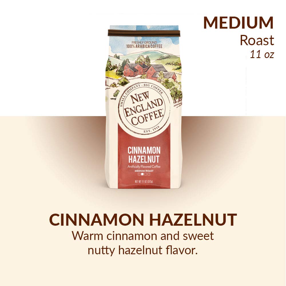 New England Coffee Cinnamon Hazelnut Medium Roast Ground Coffee, 11Oz Bag (Pack Of 1)