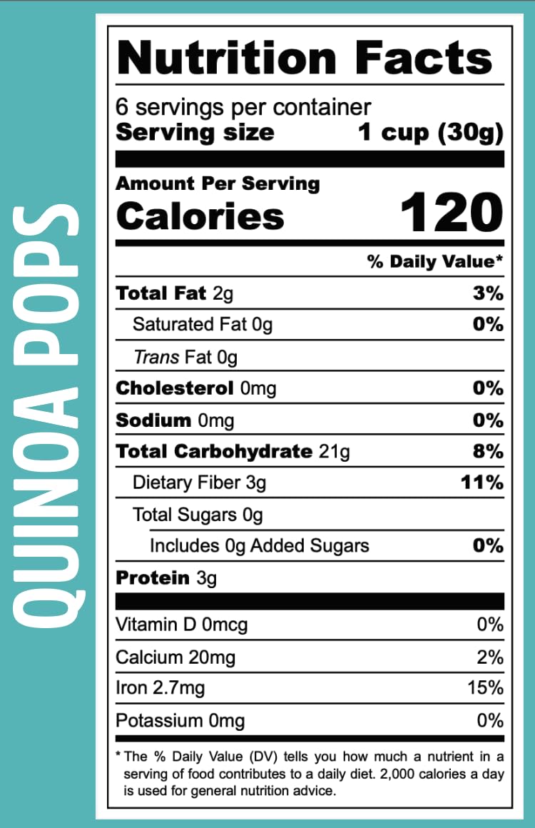 La Purita Puffed Quinoa Pops - Healthy Protein Cereal  Gluten-Free  Sugar-Free  Vegan Superfood  6.35 oz (Pack of 1)  Unflavored