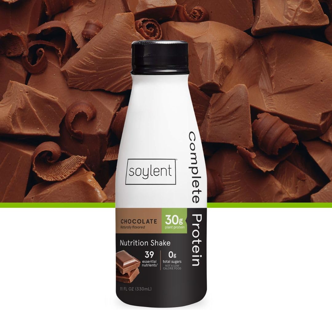 Soylent Complete Protein Shake, Vegan, Dairy Free, 30g Protein, 11oz (12 Pack), Chocolate
