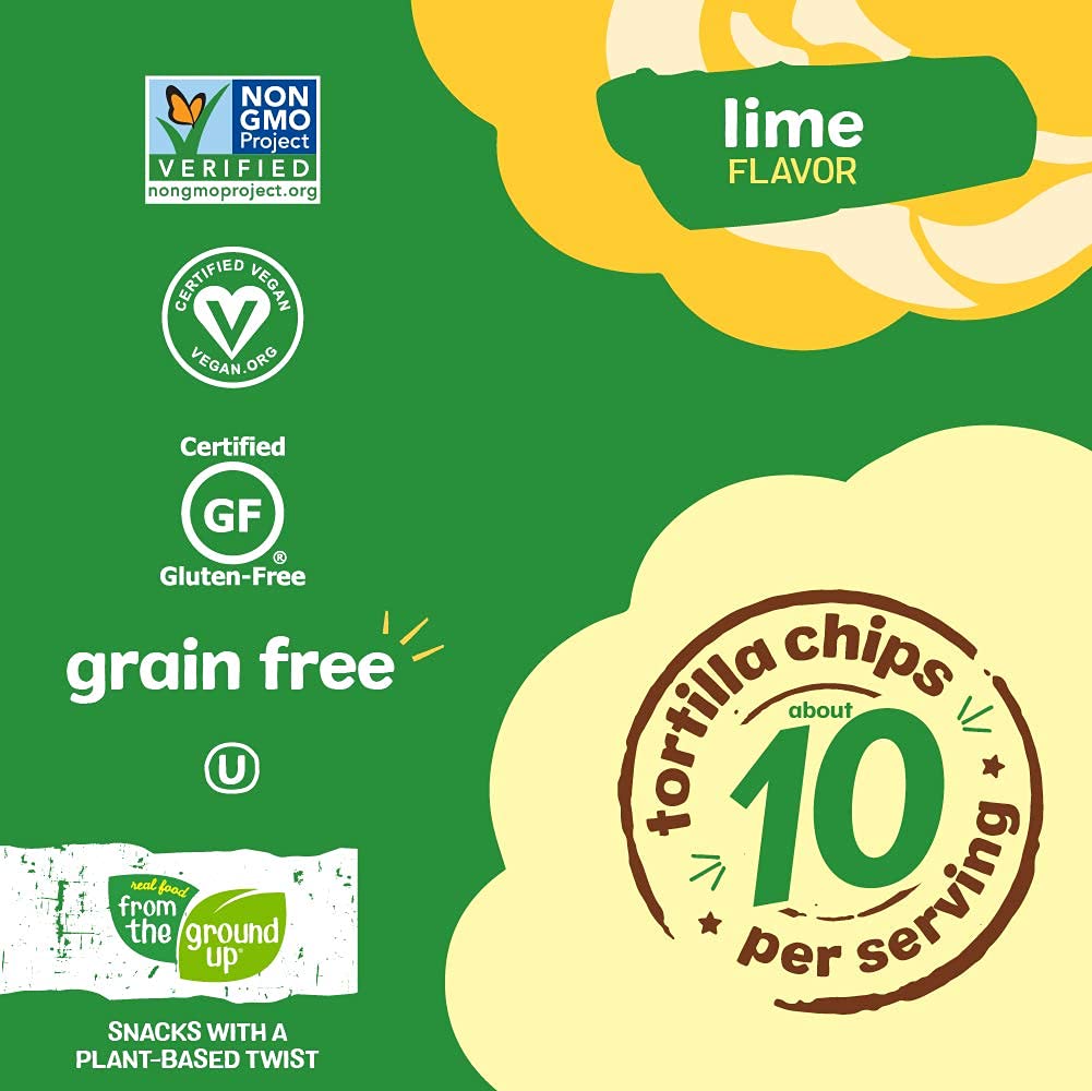 REAL FOOD FROM THE GROUND UP Cauliflower Tortilla Chips - 6Count, 4.5 Oz Bags (Lime)