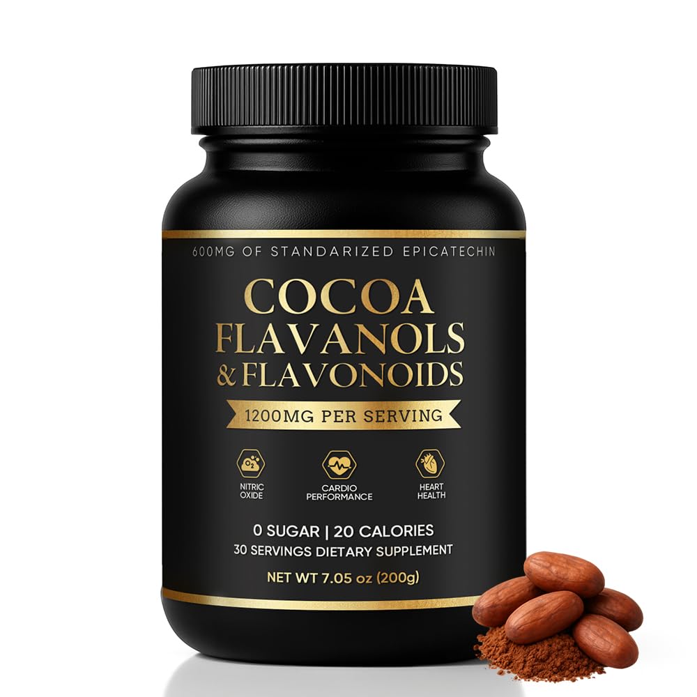 High-Flavanol Cocoa Powder dietary product -Rich in Natural Cocoa Flavonoids & Epicatechin Blend  Vegan  Non-GMO  No Sugar Added  Supports Daily Vitality & Heart Health  7.05 oz