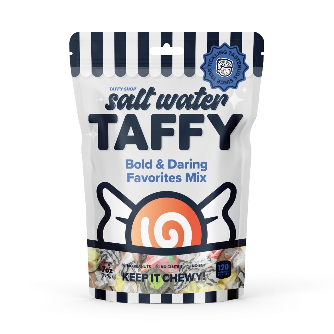 Taffy Shop Bold and Daring Favorites, Salt Water Taffy - Assorted Gourmet Soft Chewy Candy, Variety Pack, Bulk Sweet Snack, Fres