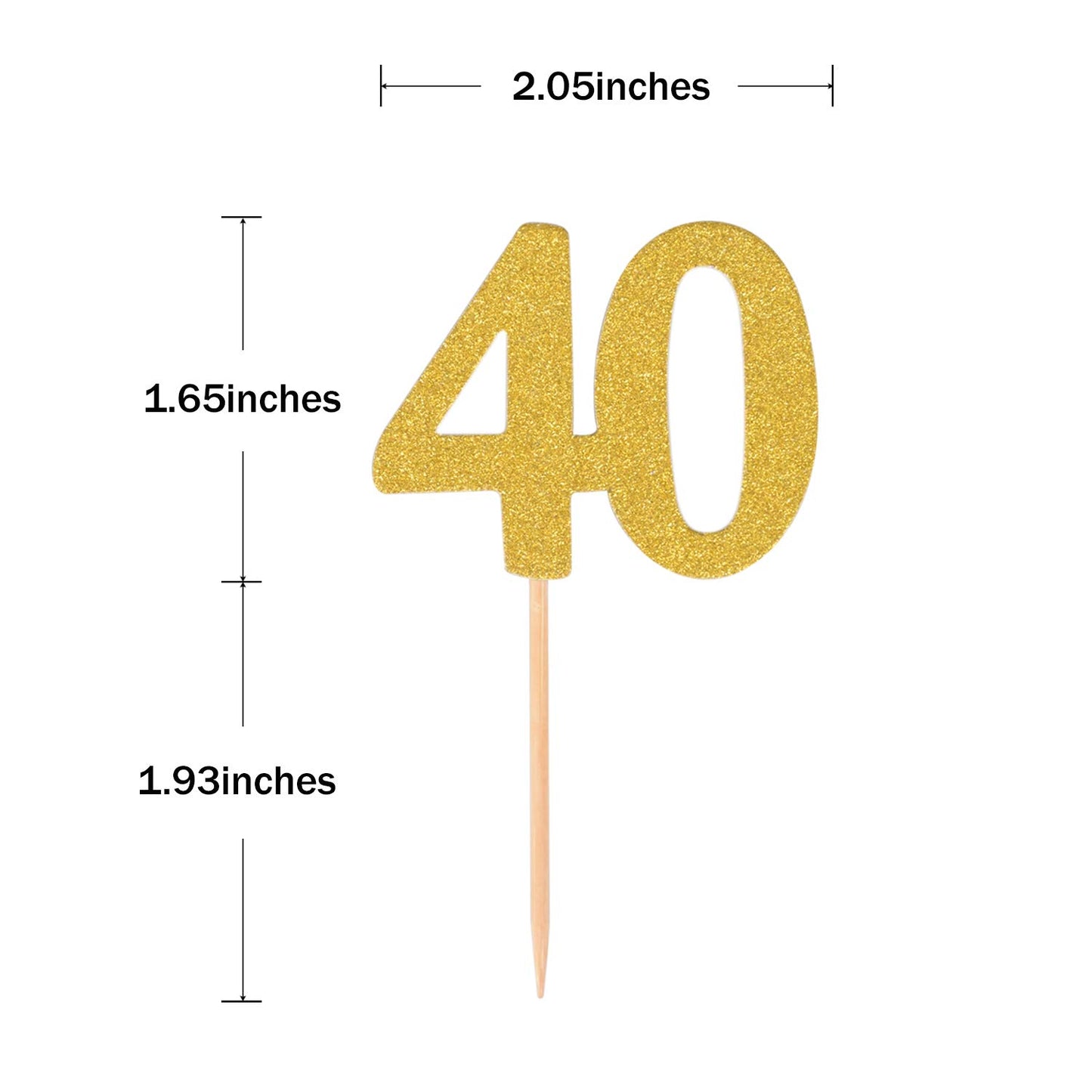 Donoter 40th Cupcake Toppers, Gold Glitter, 50 Count, Paper, Cake Picks for Birthday Anniversary Party Decoration