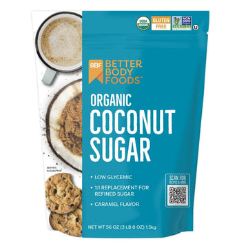 BetterBody Foods Organic Coconut Palm Sugar, Gluten-Free, Non-GMO, Low Glycemic Sugar Substitute, 3.5 lbs, 56 ounces