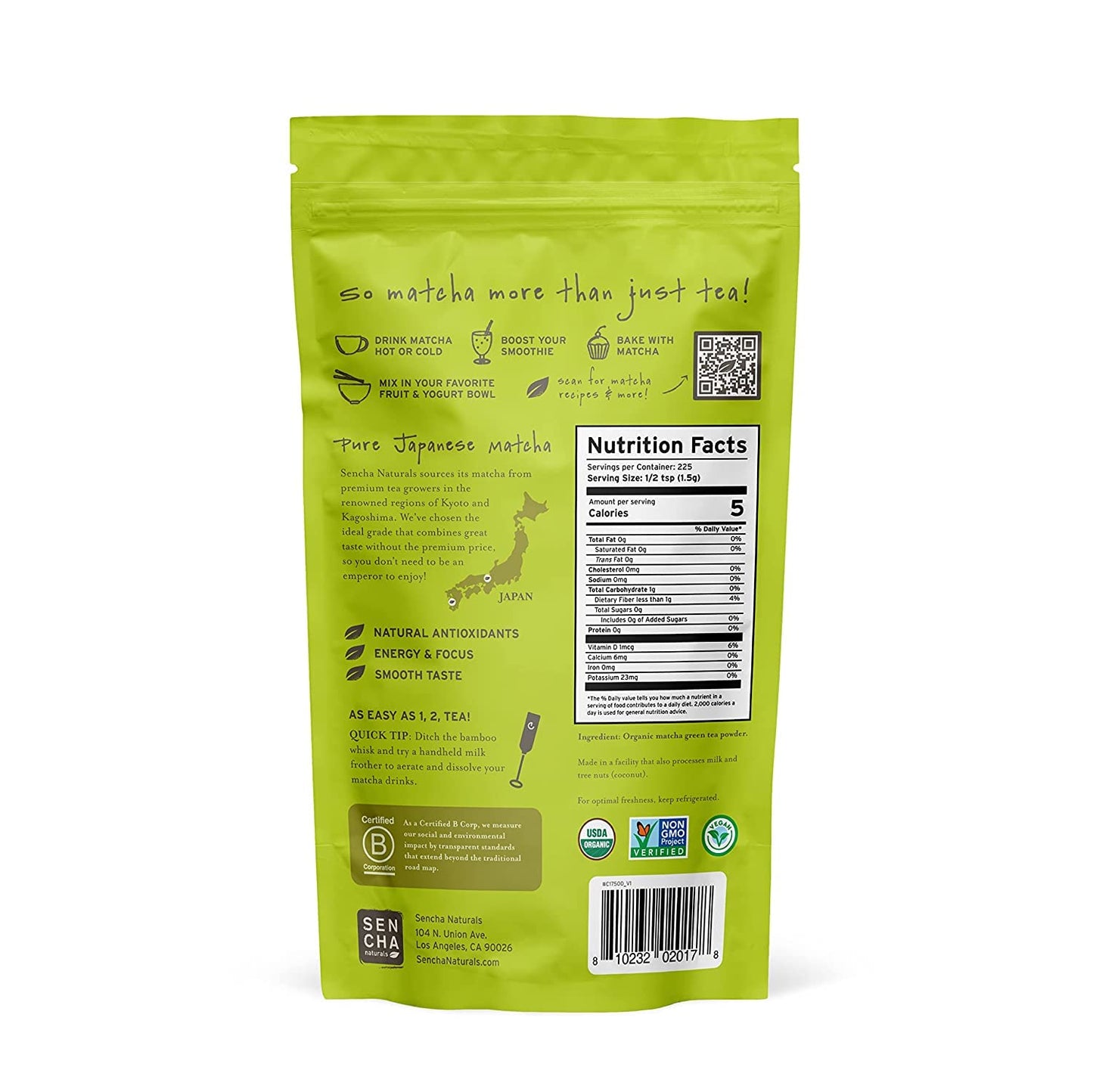 Sencha Eveyrday Natural Usda Organic Matcha Green Tea Powder Rich Antioxidant Revitalizing Body Helathy Gluten Free Product 100%