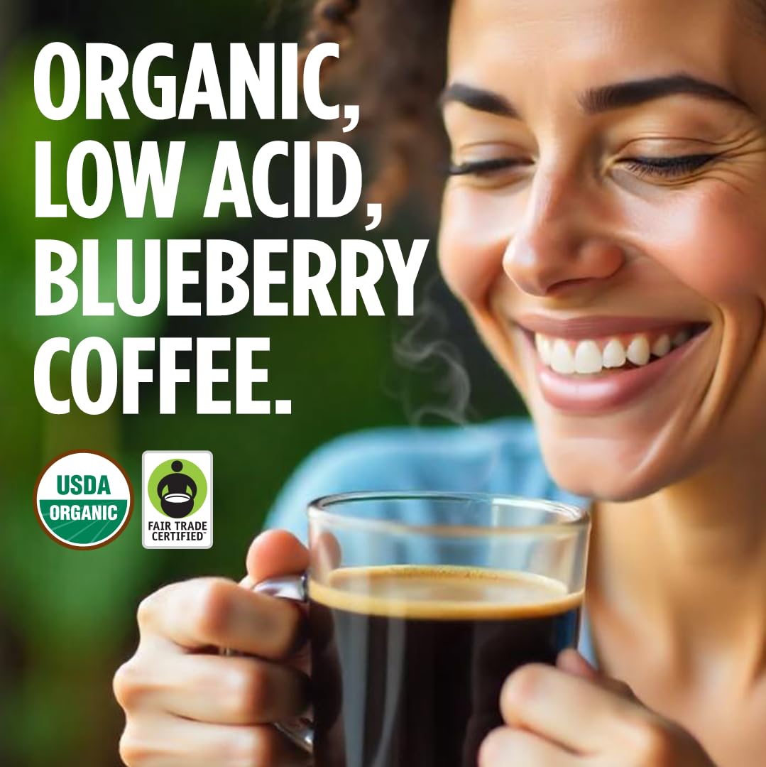 VitaCup Dark Roast Coffee Pods, Organic Blueberry Flavor, Low Acid, 16 Count, Fair Trade, Recyclable Single Serve