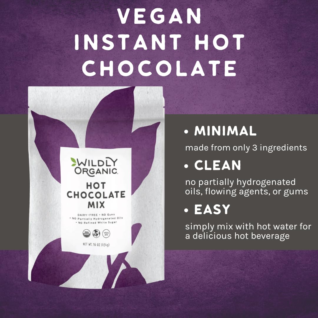 Wildly Organic Hot Chocolate Mix - 16 Oz, 1 Lb Bag - Organic, Vegan, Raw Cacao, Fair Trade, Dairy-Free, Gluten-Free - 3 Ingredie