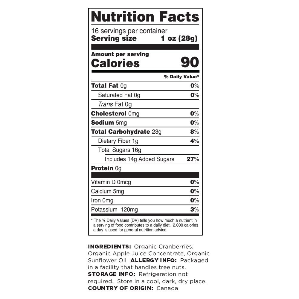 Terrasoul Superfoods Organic Dried Cranberries, 16 Oz - Apple Juice Sweetened