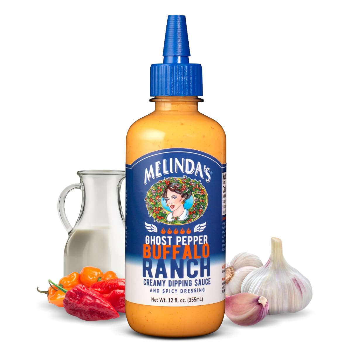 Melindas Ghost Buffalo Ranch - 12 oz, 1 Pack - Spicy Ranch Sauce, Hot Creamy Sauce With Ghost Peppers - Perfect for Wings, Pizza