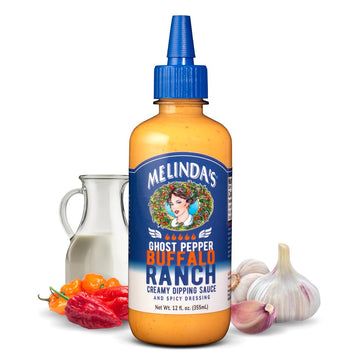 Melindas Ghost Buffalo Ranch - 12 oz, 1 Pack - Spicy Ranch Sauce, Hot Creamy Sauce With Ghost Peppers - Perfect for Wings, Pizza
