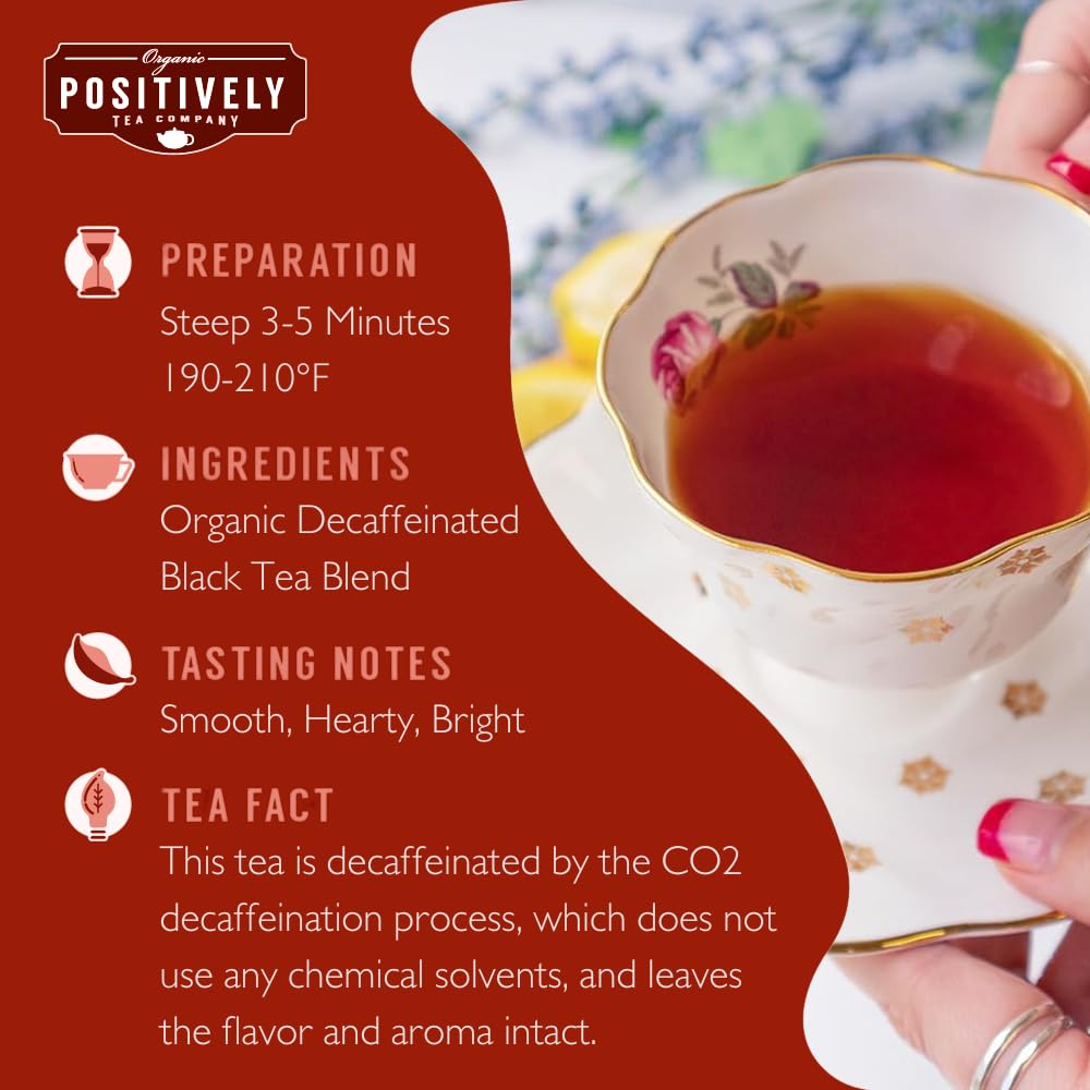 Organic Positively Tea Company Decaf English Breakfast Black Tea Bags, 100 Count, Eco-Friendly, Non-GMO