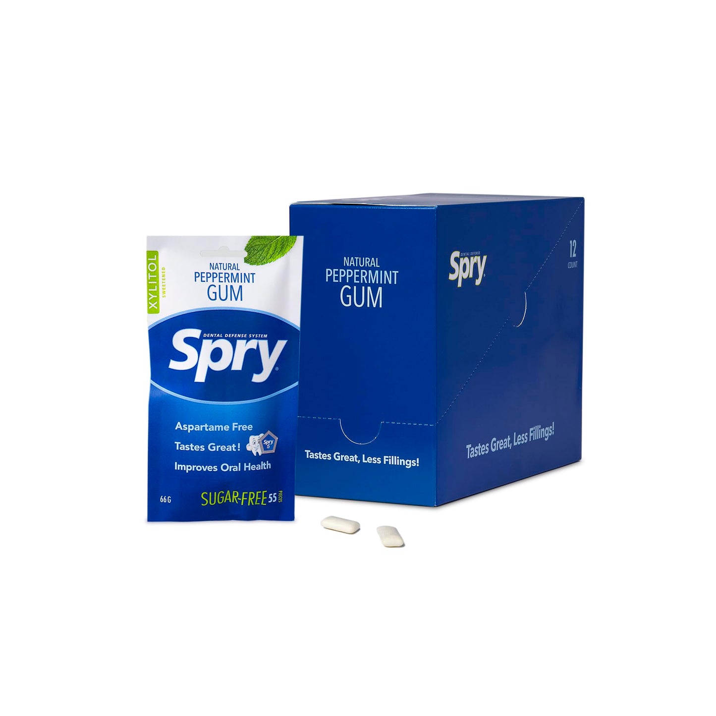 Spry Xylitol Chewing Gum - Aspartame-Free, Sugar-Free, Non-GMO, Peppermint, 55 Count (Pack of 12)