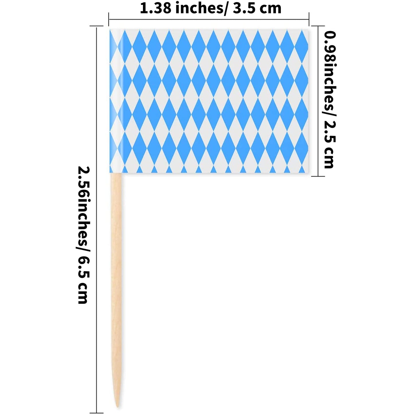 Sunshane Oktoberfest Cupcake Topper Picks - Bavarian Flag Toothpick Flags, 2.56 x 1.38 Inches, Blue and White, 100 Pack