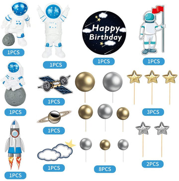 22Pcs Space Cake Topper,Space Cupcake Toppers Astronaut Figurine Birthday Outer Space Themed Party Decorations Supplies Planet R