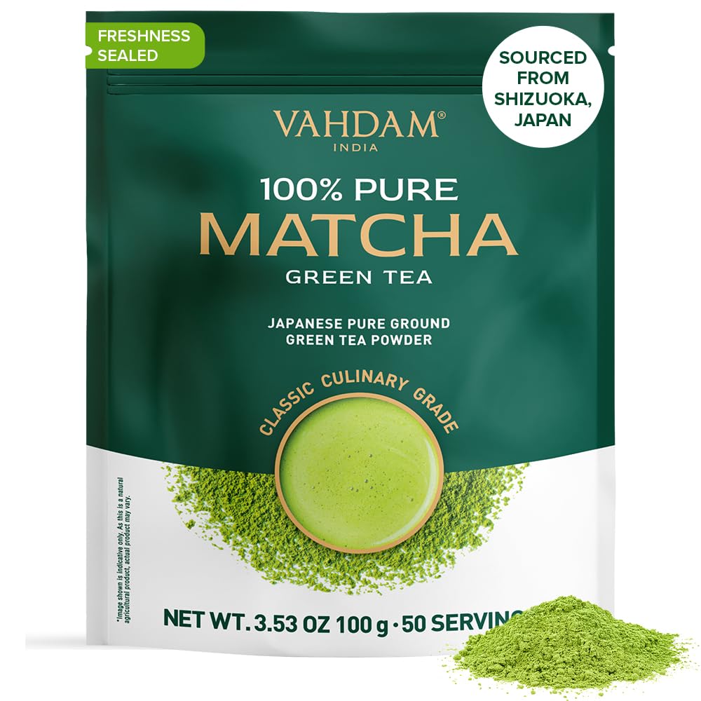 VAHDAM Matcha Tea Powder, Classic Culinary Grade, 3.53 oz, Green, Authentic Japanese Matcha for 50 Cups