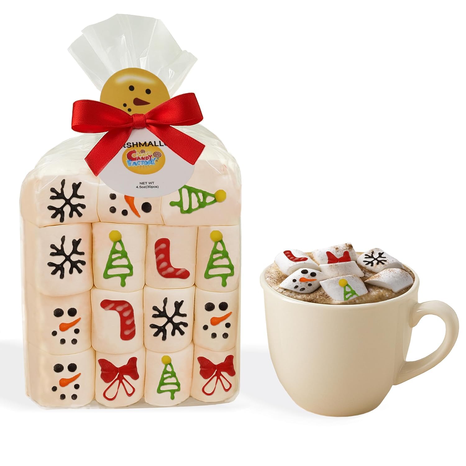 Christmas Marshmallow Gift Pack 30 Count Pack 3  Soft & Fluffy Vanilla Marshmallows  Festive Holiday Treats  Cute Snowman Packaflavor Blendg  Perfect For Gifting  Hot Chocolate  & Stocking Stuffers  (4.5 Oz 90 Counts) In A Bag