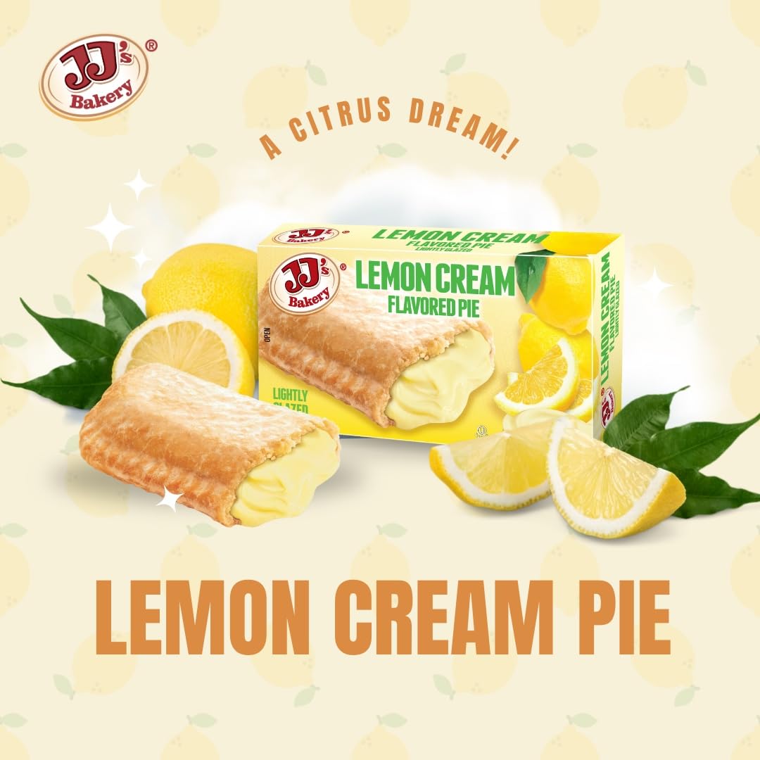 Jj'S Bakery Lemon Cream Pie Snack Pies, Individual Dessert, Fresh-Baked, Nut-Free, Kosher Parve, 4 Oz Each (Pack Of 12)