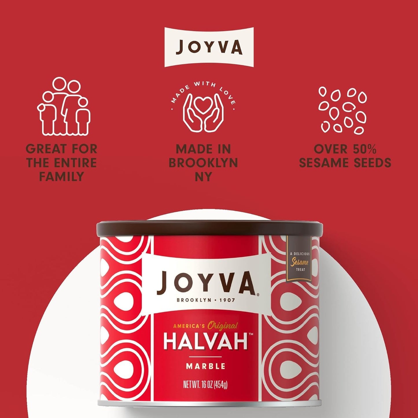 Joyva Halvah - Marble, 16oz | A Delicious Sesame Treat | Dairy Free, Gluten-Free & Kosher Parve | Handcrafted in Brooklyn (Pack