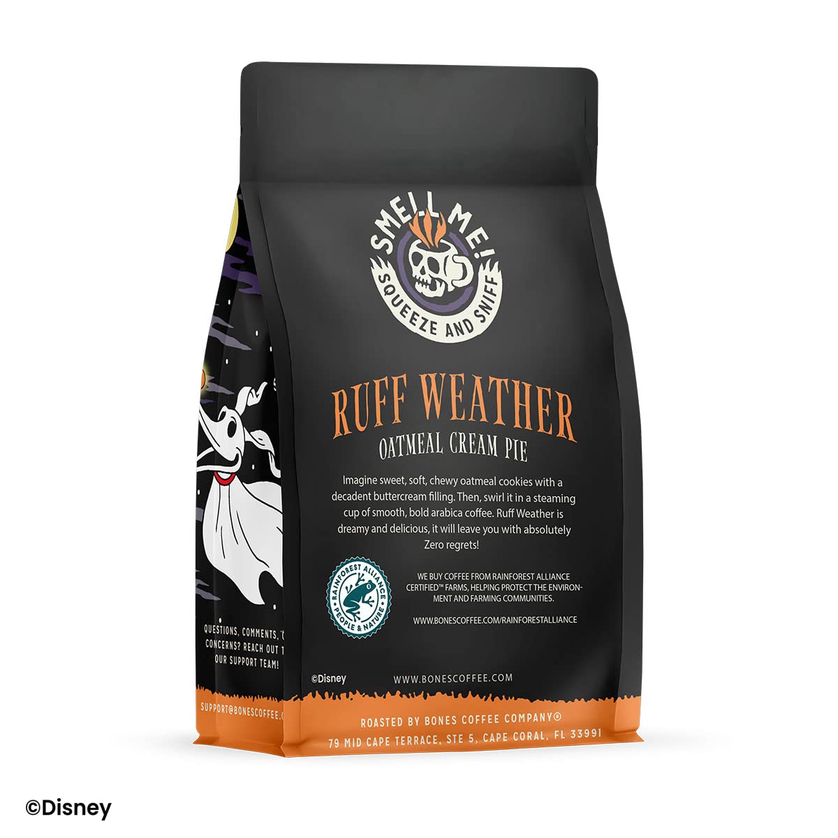 Bones Coffee Company Ruff Weather Flavored Ground Coffee Beans Oatmeal Creampie Flavor, Made with Arabica Coffee Beans, Medium R