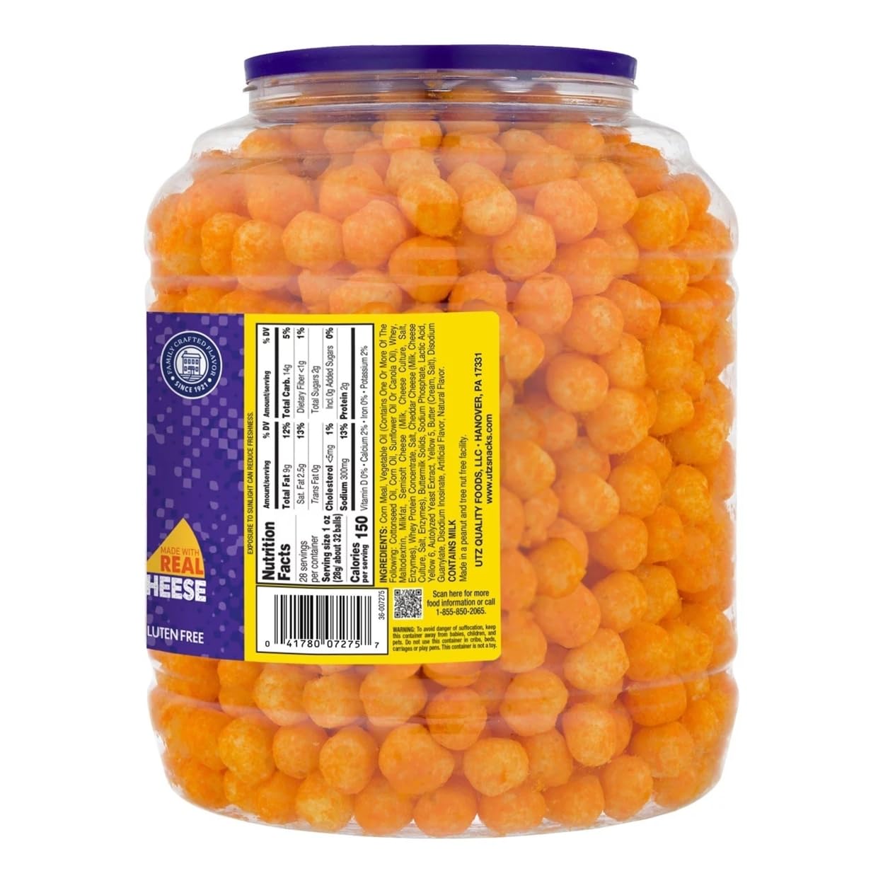 Utz Baked Cheddar Cheese Balls, 28 Oz Barrel