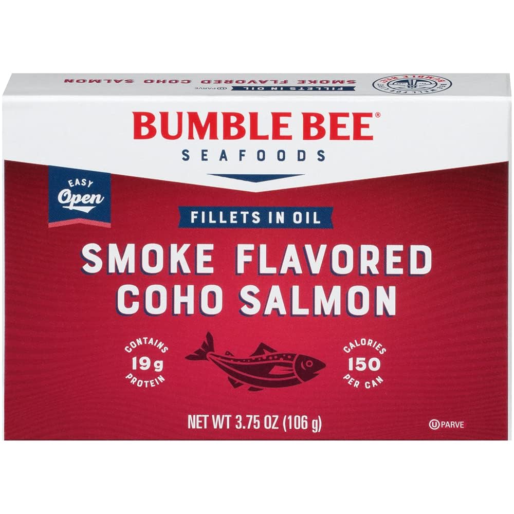 Bumble Bee Smoke Flavored Red Coho Salmon Fillets in Oil, 3.75 oz (Pack of 1) - 19g Protein - Skinless, Boneless - Great for Snacks & Recipes - Gluten Free