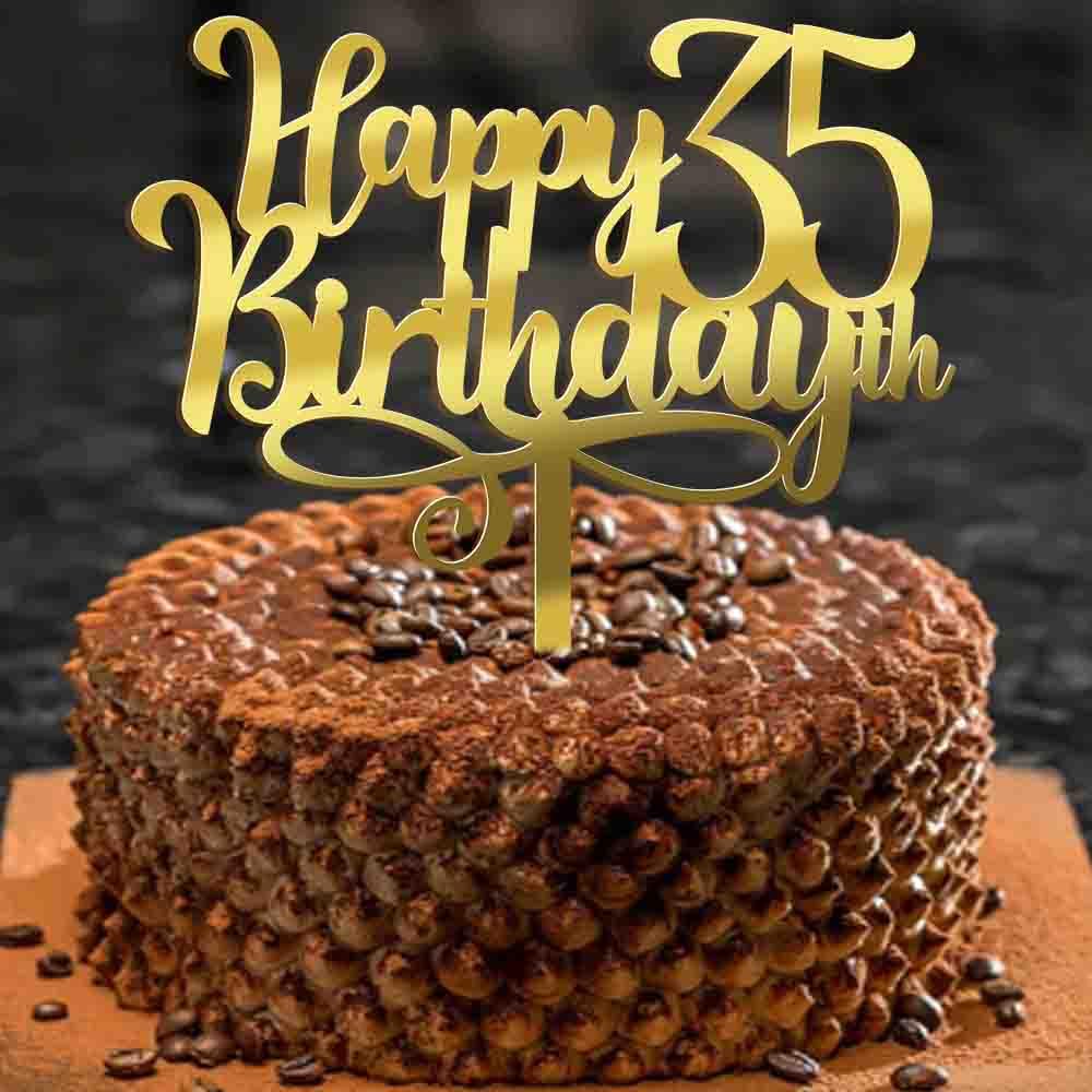 Happy 00Th Birthday Cake Topper, 00 Birthday Party Cake Decorations (Acrylic Gold, 35Th)