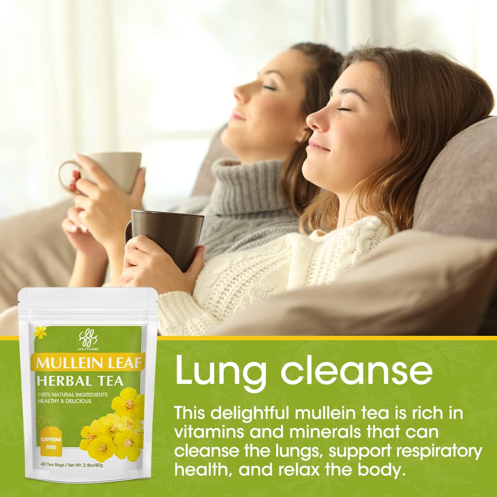 iMATCHME Mullein Leaf Tea - Caffeine Free Herbal Tea, 40 Tea Bags, Respiratory and Lung Cleanse