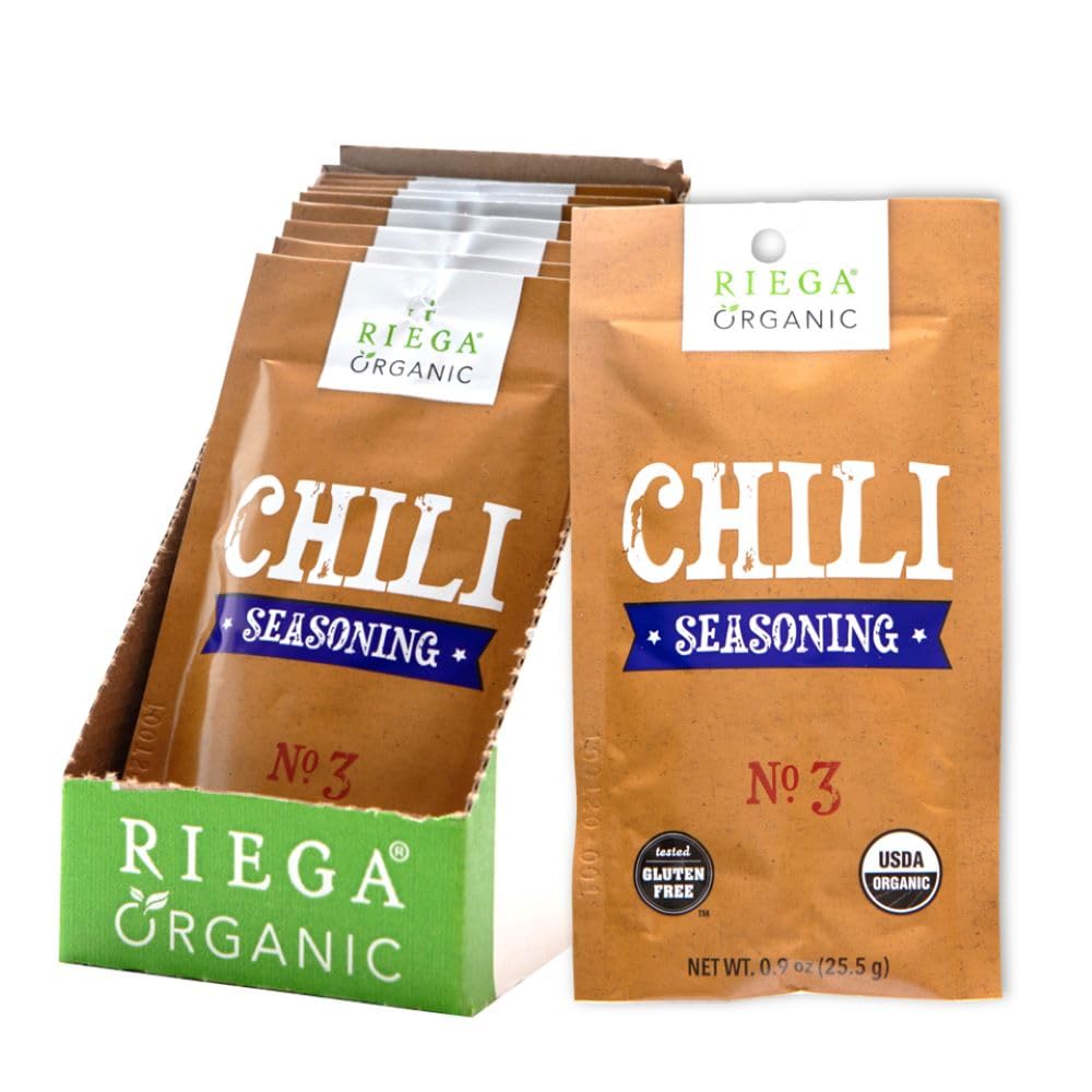 Riega Chili Seasoning Mix, Organic Spice Blend for Cooking Soups and Stews, 0.9 oz Packets, 8 Count