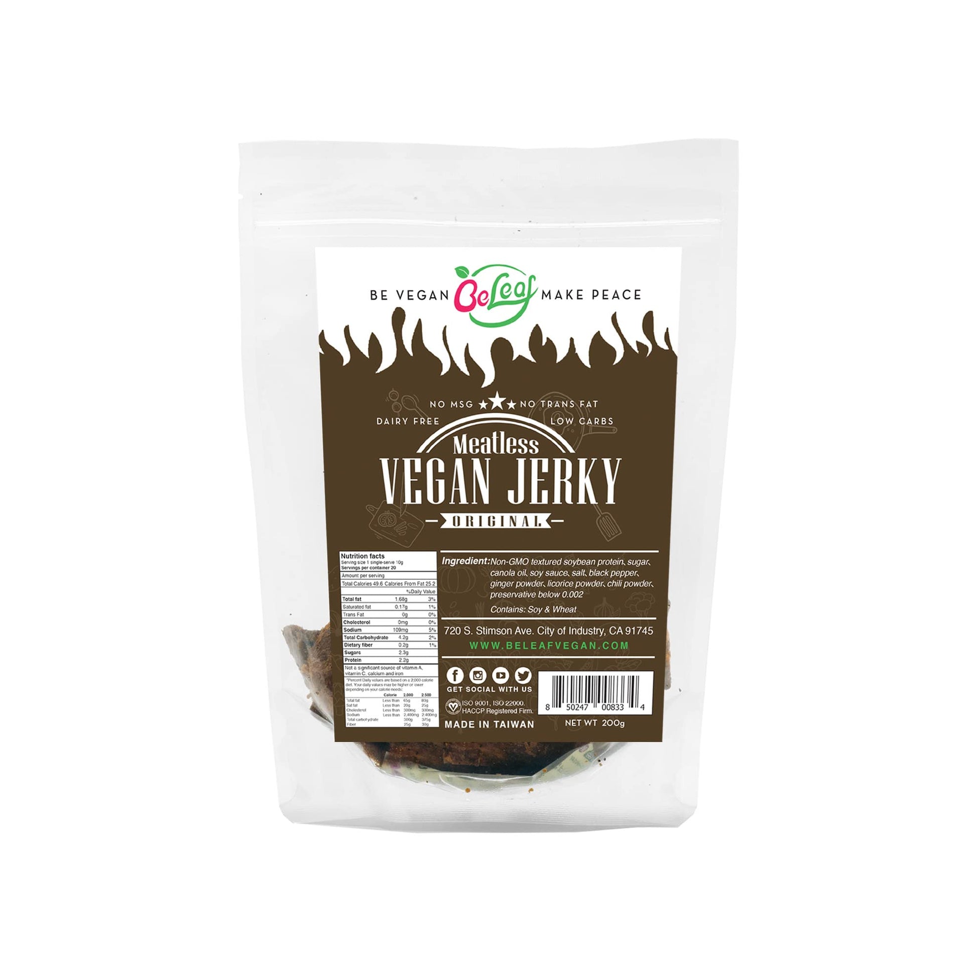 Beleaf Original Vegan Jerky | Smoky Meat-Like Plant-Based Jerky | Delicious Meat Substitute | Low Carb, Non-Gmo, Dairy Free, Pla