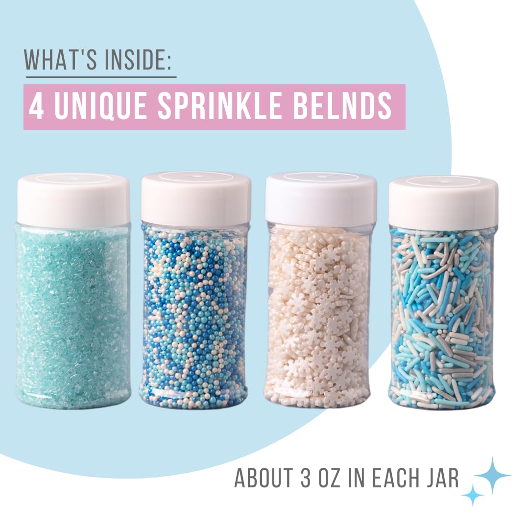 Sweets Indeed Winter Sprinkle 4-Pack - 10.90 oz | Blue Sugar Crystals  Shimmer Snowflakes  Winter Jimmies & Nonpareils | Frozen-Inspired Christmas & Holiday Baking Decorations