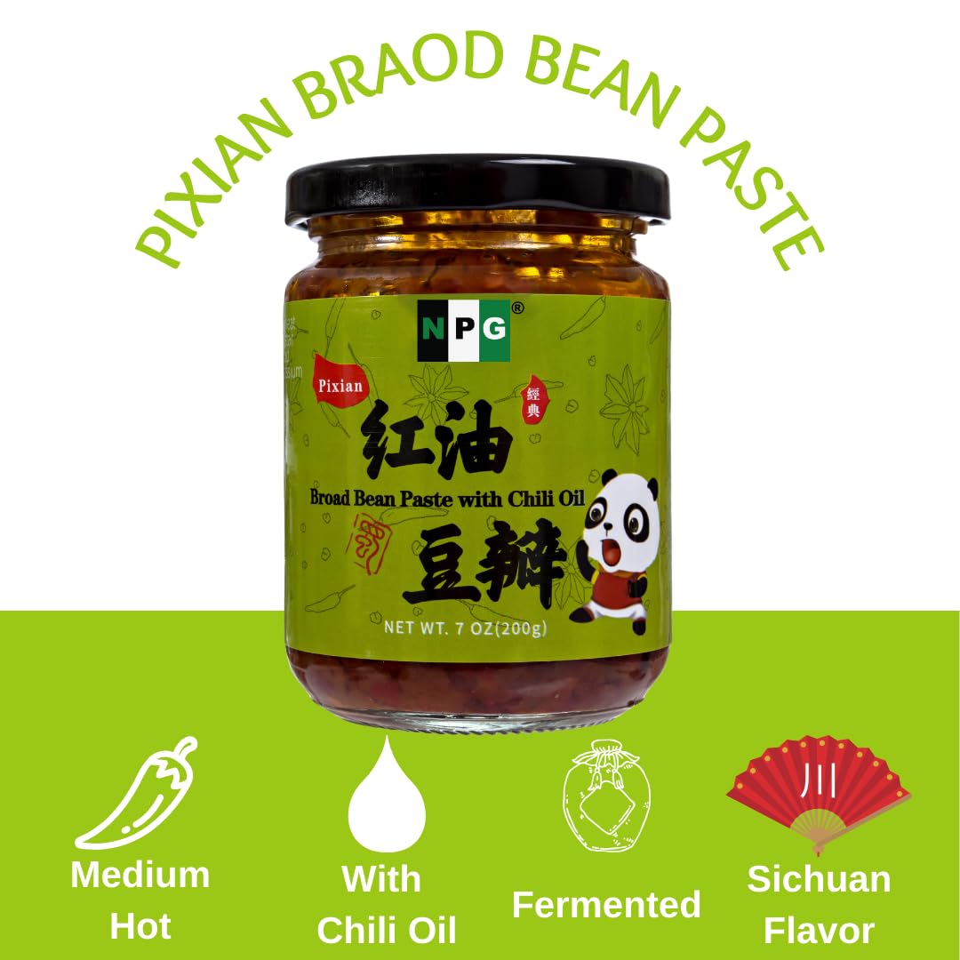 Npg Premium Sichuan Pixian Broad Bean Chili Paste With Red Chili Oil 7 Oz, Salty Fermented Hongyou Doubanjiang, Authentic Ingred