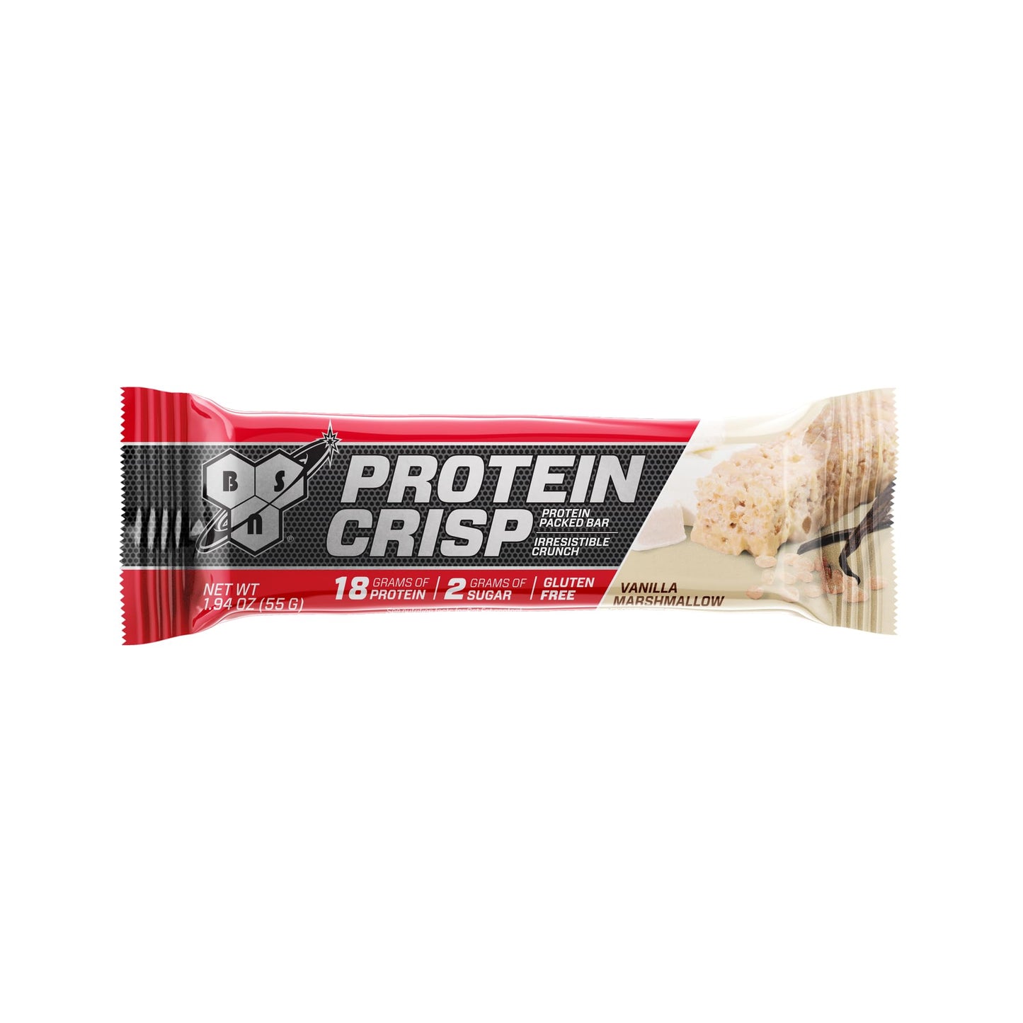 Bsn Protein Crisp Bar, Protein Snack Bars, Crunch Bars With Whey Protein And Fiber, Gluten Free, Vanilla Marshmallow, 12 Count (