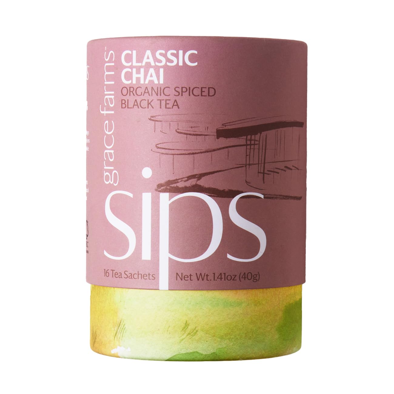 Grace Farms Organic Classic Chai Black Tea, 16 Pyramid Sachets | Ginger & Spices | Fairtrade & Kosher |Gives Back 100% of Profit