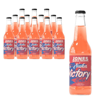 Jones Soda Co. Special Release Nuka Cola Victory | Fallout Merchandise | Cane Sugar Soda | Craft Soda Pop | Soda Soft Drinks | Glass Bottle Soda | Peach & Mango Flavor | (12 Bottles)