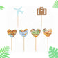 Morndew 24 Pcs Travel Cupcake Toppers Blue Airplane Map Heart Traveling Case Cake Topper Picks For World Awaits Travel Themed Ba